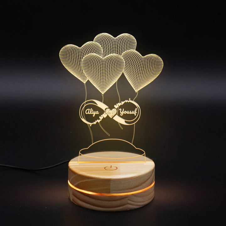 Personalized 3D Infinity Heart Balloons Lamp | Light up Sign | Couples Gift For Her | Name Sign | 3D Lamp Line Art