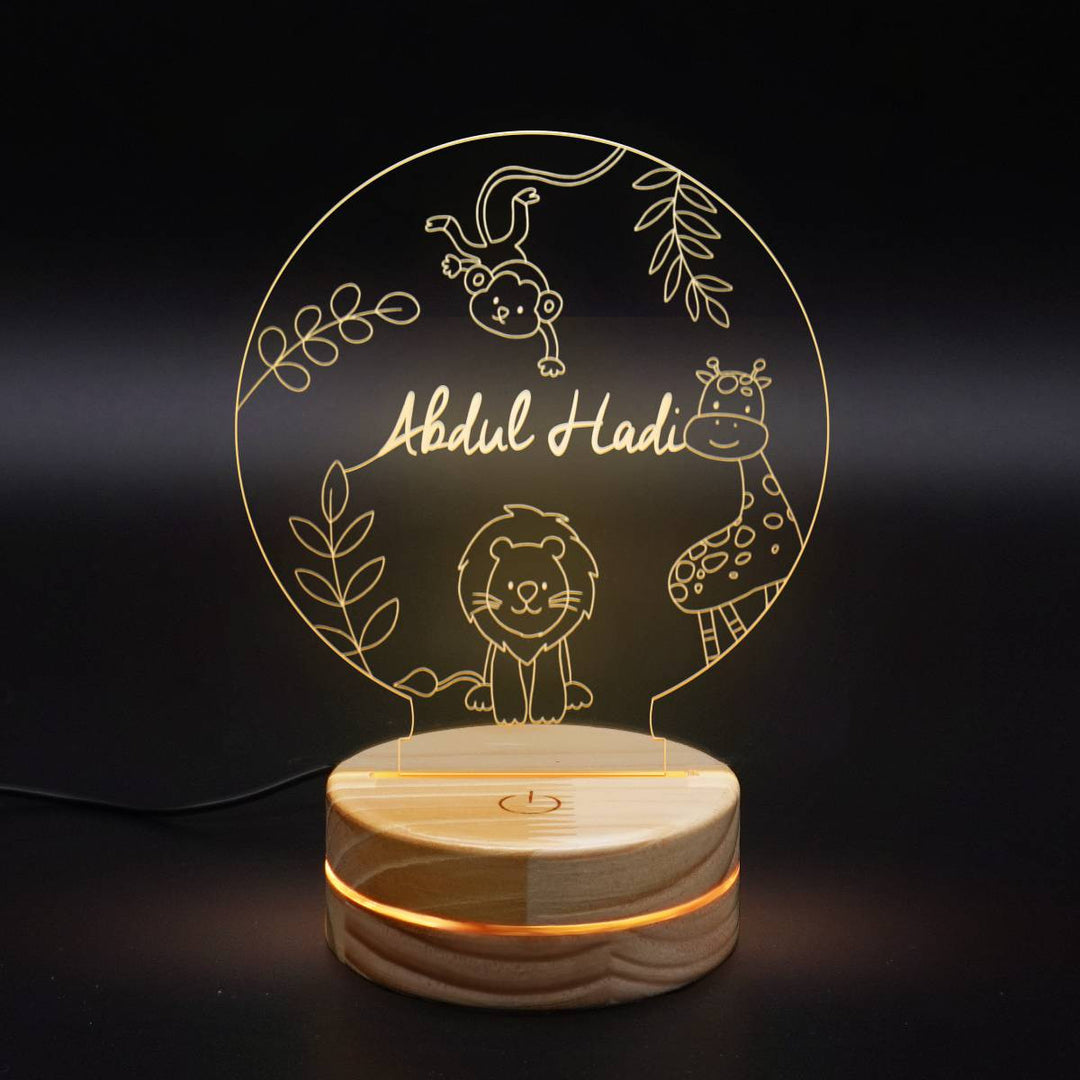 Personalized Kid's 3D Laser Engraving LED Lamp | safari Animal 3D Design Night Light Gifts | By Muslim Sadiq