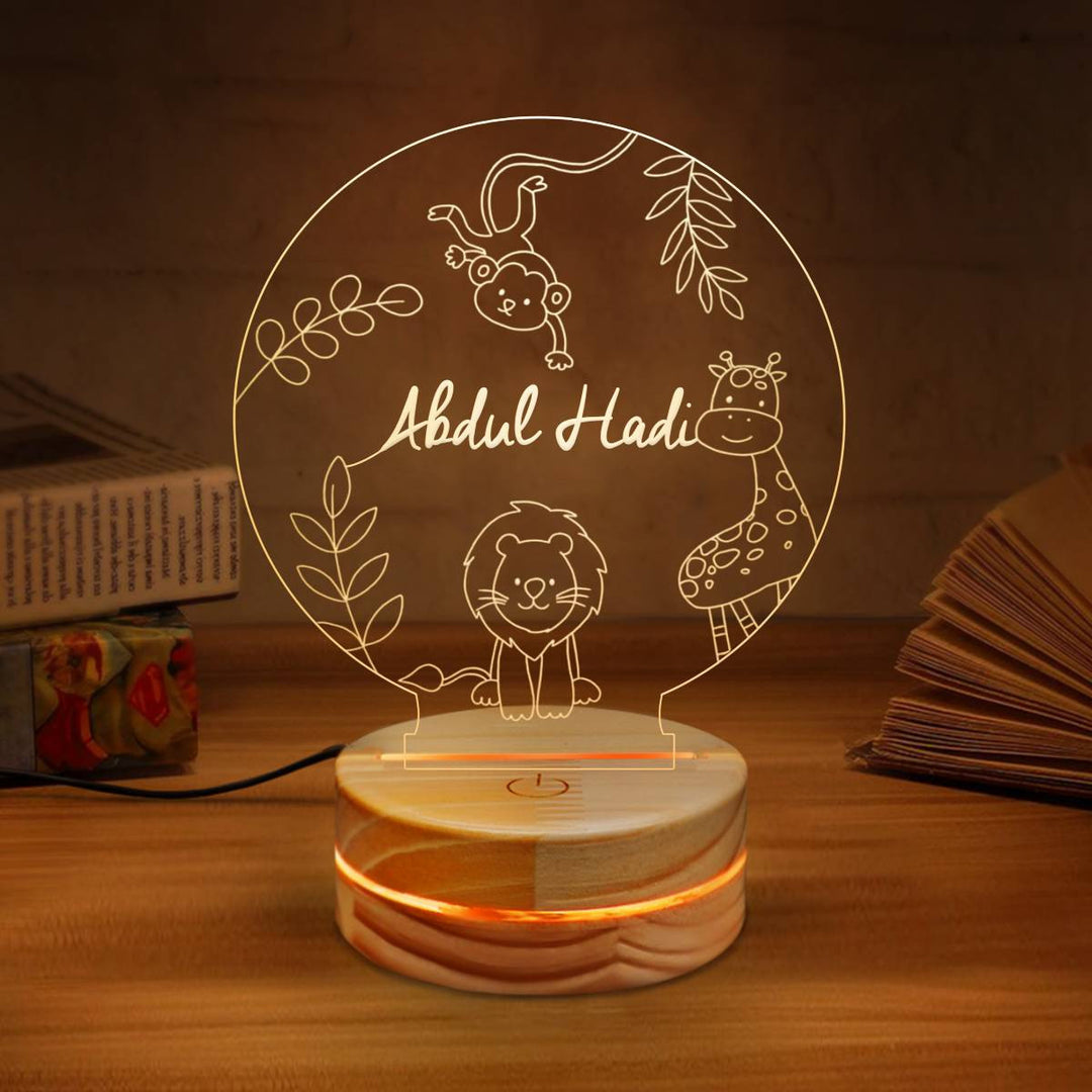 Personalized Kid's 3D Laser Engraving LED Lamp | safari Animal 3D Design Night Light Gifts | By Muslim Sadiq