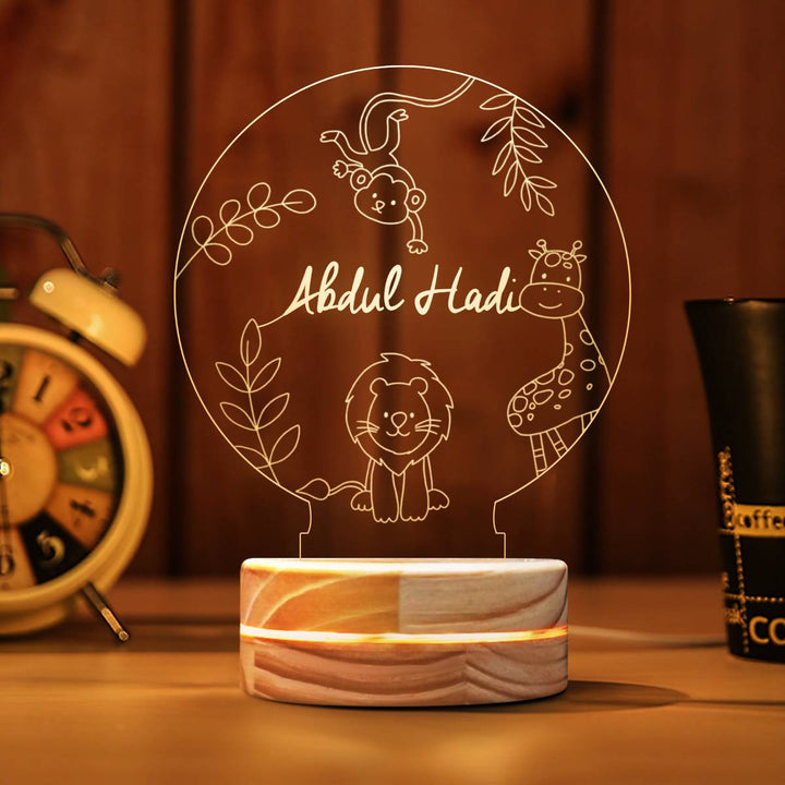 Personalized Kid's 3D Laser Engraving LED Lamp | safari Animal 3D Design Night Light Gifts | By Muslim Sadiq